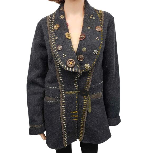 Vintage Dick & Jayne LA Cardigan Jacket Embellished Wool Blend Size M Brown - Picture 1 of 10